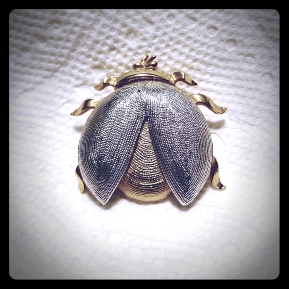 Gold/Silvertone Scarab Beetle Brooch